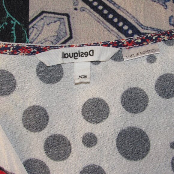 Desigual Patchwork Poof Sleeve Button Front Midi Dress sz XS Rose Tattoo Seer - Picture 5 of 6